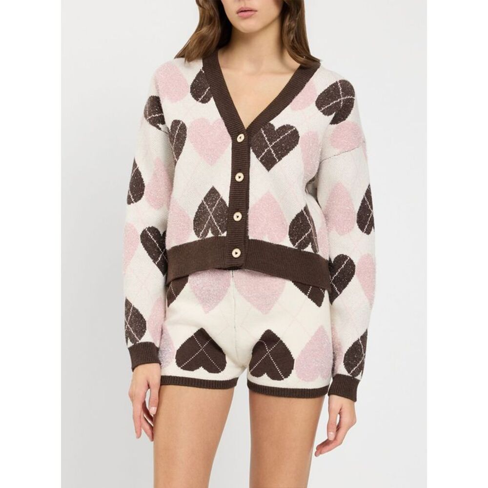 Twinset U&B Women Twinset U&B Heart Print Wool And Silk Blend Cardigan